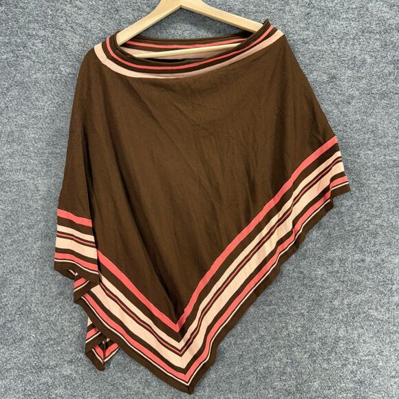 New BCBGMaxazria Cape Women One Size Brown Striped Silk Knit Round Neck Casual - Picture 1 of 9